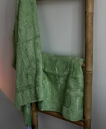 Набір турецьких бамбукових махрових рушників Zeron 50х90+70х140 Bamboo Agaс Desen зелений 3 - мініатюра 3