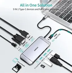 USB-Хаб Choetech USB-ХАБ USB Type-C 9-в-1 (HUB-M15-GY) - мініатюра 3