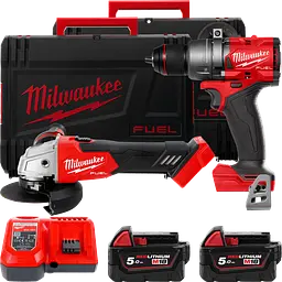 Набір акумуляторних інструментів Milwaukee M18FPP2E3-502X (ударний дриль M18 FPD3, кутова шліфувальна машина M18 FSAG125X, 2 аку