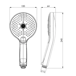 Ручний душ Imprese LSR-120CR 120 мм, 3 режими, кнопковий перемикач хром f03600101AW, Хром - мініатюра 2