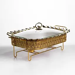 Мармітниця порцелянова Yiwu Tiffany 2 л квадратна зі скляною кришкою на металевій підставці 38х30х7 см з підігрівом для перших страв SX42-3 - мініатюра 7