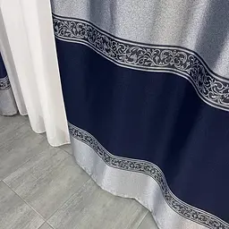 Жакардові штори сіро-синього кольору 2шт. 140х270 з білим шифоновим тюлем 400х270, на тасьмі ALBO pbe0052683 - мініатюра 7