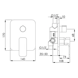 Змішувач прихованого монтажу із перемикачем Imprese Bilovec black matt f04600910SQ, Чорний матовий - мініатюра 2