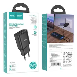 Адаптер мережевий HOCO Star round dual Port charger C88A |2USB, 2.4A| - мініатюра 3