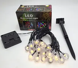 Вулична гірлянда із сонячною панеллю 5 метрів20 LED кульок вологозахищені лампи "Кристалеві бульбашки" з датчиком освітленості UKC SFK-17