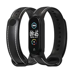 Ремінець для Xiaomi Mi Band 5/6 силікон + шкіра MiJobs Чорний (1540701) - мініатюра 2