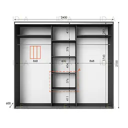 Шафа-купе Idea серія 6 240 x 60 x 210 см Антрацит Дзеркало - мініатюра 2