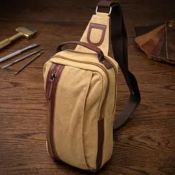 Цікава чоловіча сумка через плече із щільного текстилю Vintage 22194 пісочний