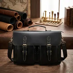 Сумка-портфель чоловіча зі шкіри на плече 14878 Vintage чорна - мініатюра 4
