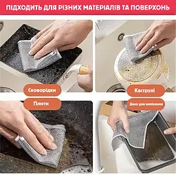 Серветка полірувальна з мікрофібри з абразивною сіткою для посуду, скла та меблів (набір з 4 штук), Kitchen Master Сірий 86849 - мініатюра 7