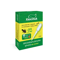 Краплі на холку від паразитів для кошенят і собак 0,5–2 кг Хвостик, фіпроніл, 0,5 мл, 4 шт