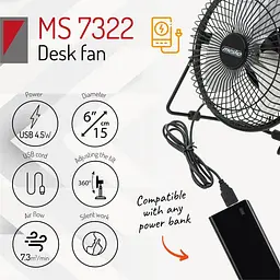 Вентилятор Mesko MS 7322 настільний/ USB/ 4,5Вт/ D=15см/ чорний (MS7322) - мініатюра 9