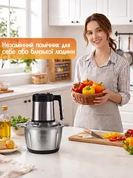 Чопер-подрібнювач кухонний з двома чашами Rainberg Professional Food Chopper Блендер 3в1 для смузі 1200 Вт - мініатюра 10