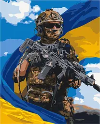 Картина за номерами Патріотична. Воїн ЗСУ з прапором 40x50 см Origami LW 3268