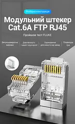 Модульний штекер для обтискання мережевого кабелю Vention 100 конекторів RJ45 Cat.6A FTP для мереж 10 Гбіт/с Для однодротяних і багатодротяних жил 23–26 AWG з діаметром ізольованої жили до 1,1 мм У комплекті 100 пластикових вставок-напрямних для жил Прозорий корпус із золотистими контактами (IDLR0-100) - мініатюра 6