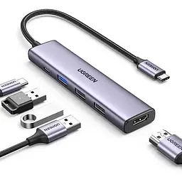 Адаптер UGREEN CM478 USB Type-C to HDMI, USB 3.0*4 Gray 15495