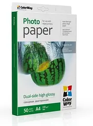 Фотобумага, глянцевая, двусторонняя, A4, 220 г/м² ColorWay teh0033191
