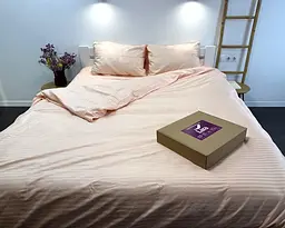Постільна білизна LARA сатин-страйп LUX pudra d13252е180 з простирадлом на резинці 180х200х25 євро - мініатюра 3