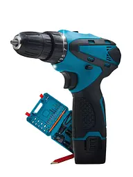 Потужний шурупокрут акумуляторний, дриль-шурупокрут акумуляторний 12V+2 АКБ+кейс з повним комплектом насадок блакитний