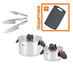 Набір із 2-х каструль Prime Chef 1.9л та 6.1л та Набір ножів 3 пр.+ Дошка кухонна - мініатюра 10