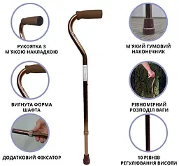Палиця алюмінієва телескопічна Doctor Life 10100/C/E/BZ бронзовий (10100/C/E/BZ-2001) - мініатюра 9