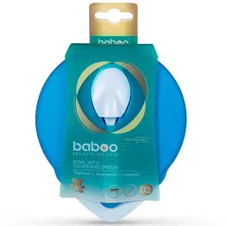 Мисочка Baboo, з кришкою та ложечкою, 6+ міс., синя (9-029) - мініатюра 2
