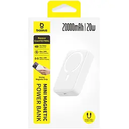 Портативний ЗП Power Bank Baseus EnerFill FM41 Mini Magnetic PD20W з БЗП 20000mAh (E0027U) Moon White - мініатюра 3
