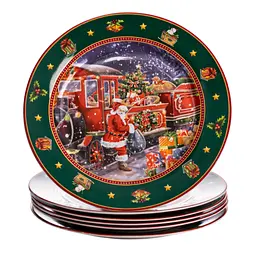Набір новорічних тарілок з порцеляни Santa 6 шт 26.5 см Yiwu HP-SDHK-6