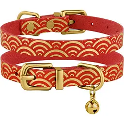 Нашийник для котів BronzeDog Barksi Classic Море шкіряний одинарний з золотим тисненням 2XS 18-25х1 см червоний - мініатюра 3