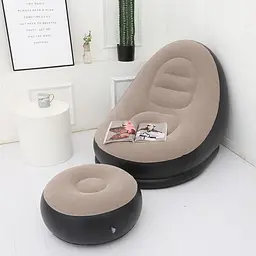 Надувне садове крісло з пуфиком Air Sofa Comfort велюрове 76х130 см - мініатюра 5