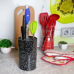 Підставка для ножів з наповнювачем із волокна універсальна Granite Knife Holder, Kitchen Master Чорний 85716 - мініатюра 3