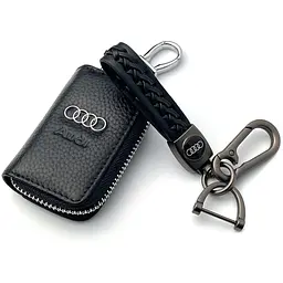 Подарунковий набір №4 для Audi / брелок з карабіном / чохол із тисненої шкіри