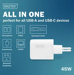 Digitus Зарядний пристрій GaN 1хUSB-C, 1хUSB-A, 45W - мініатюра 5