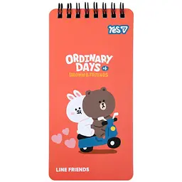 Блокнот Yes 80x160 мм, 60 арк. подв. спіраль "Line Friends Moto", клітинка