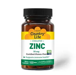 Вітаміни та мінерали Zinc Chelated 50 mg, 100 таблеток Country Life vit0004541