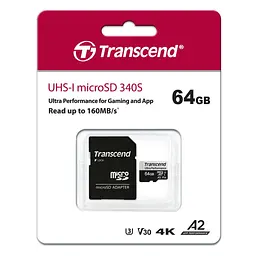 Карта пам'яті Transcend 64GB microSDXC class 10 UHS-I U3 A2 (TS64GUSD340S) - мініатюра 3