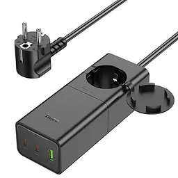 Мережевий зарядний пристрій подовжувач Hoco NS4 USB/2 Type-C PD 65W чорний