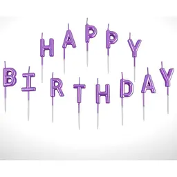 Свічки для торта "Happy Birthday" набір букв фіолетові, декоративні свічки напис для дня народження, святкові свічки літери