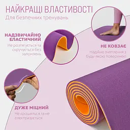 Килимок для йоги та фітнесу EasyFit TPE+TC 6мм двошаровий фіолетовий-помаранчевий - мініатюра 3