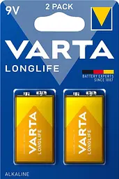 Батарейка Longlife лужна 6LR61(6LF22 MN1604 MX1604 Крона) блістер 2 шт VARTA teh0018552