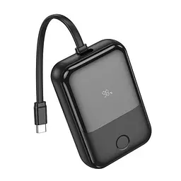 Зовнішній акумулятор Hoco q33 10000 mAh PD 20 W моб батарея з вбудованим кабелем Type-C чорна