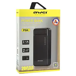 Додаткова акумуляторна батарея - портативний акумулятор Awei P6K 20000 mAh (2.1) чорний - мініатюра 3