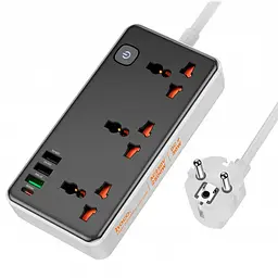 Подовжувач мережевий зарядний HOCO AC8A, 3 розетки, 3 USB та Type-C, кабель 1.5 м, швидка зарядка 30 Вт - мініатюра 2