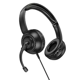 Дротові навушники Hoco Pure headphones W112, Omnidirectional microphone, 3.5mm, 2.8m, black - мініатюра 3