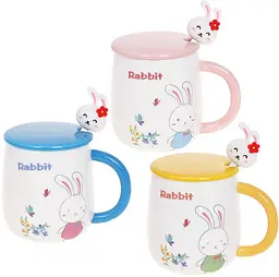 Кружка фарфорова "Rabbit" з кришкою та ложкою Bona Ø8 см kuh0009764