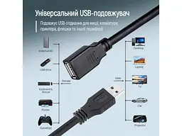 Кабель ColorWay USB2.0 AM/AF 1.8м Black (CW-CBUF076-BK) - мініатюра 5