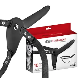 Страпон з вібрацією Fetish Tentation Vibrating Strap-On With Double Dildo 15 см чорний - мініатюра 3