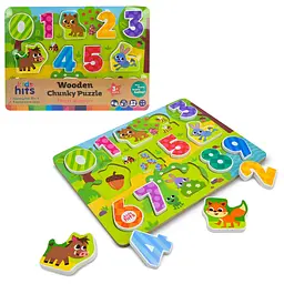 Дерев'яний навчальний пазл-вкладиш Kids Hits Forest Numbers з цифрами і тваринами (KH20/074)