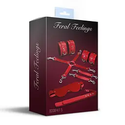Набір Feral Feelings BDSM Kit 5 Red, наручники, поножі, хрестовина, маска, паддл - мініатюра 2