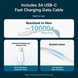 Зарядний пристрій 1xUSB-C 20W + USB-C to Lightning cable М-М White Vention (G17W0-EU) - мініатюра 8